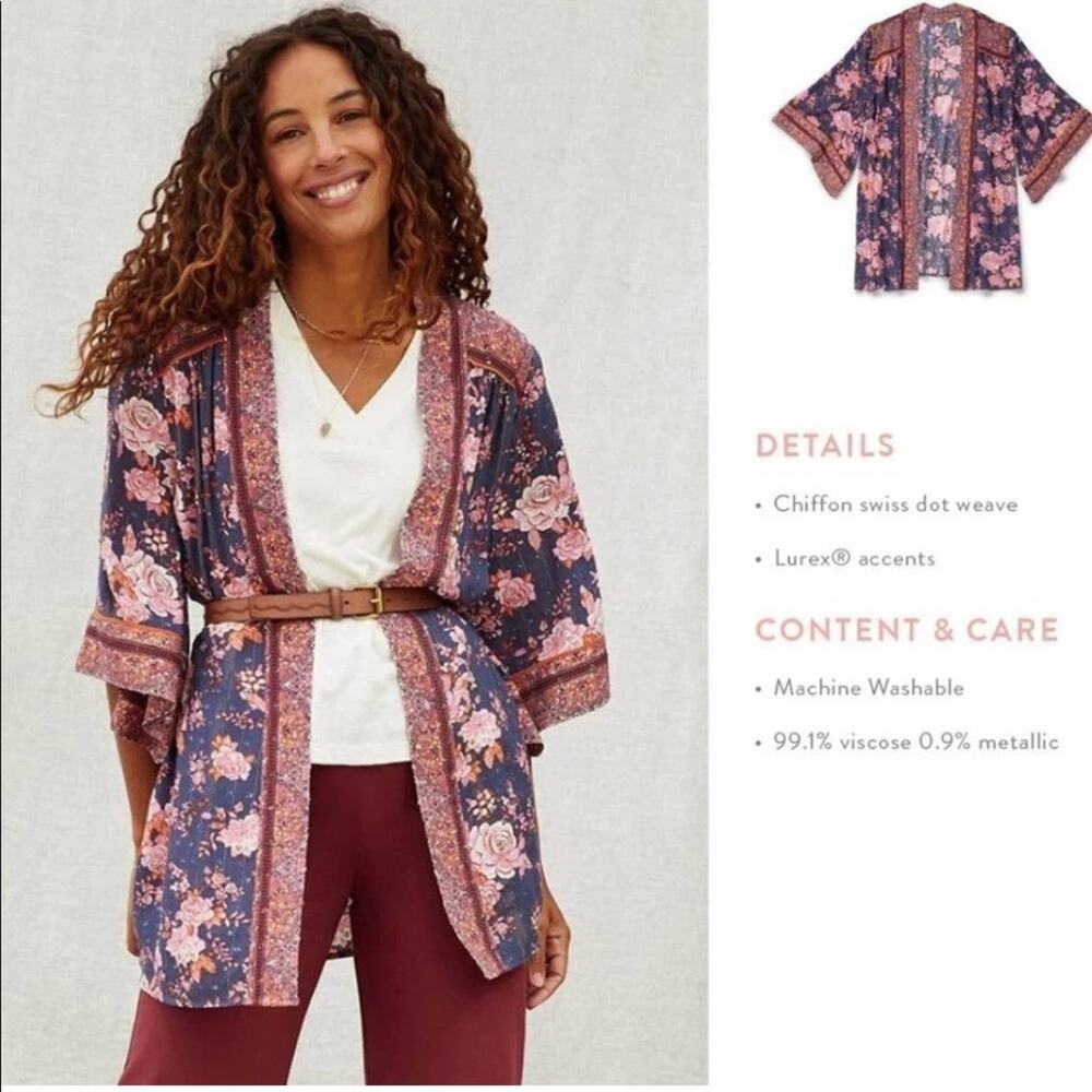 Matilda Jane Periwinkle Floral OLIVIA Kimono Medium/Large Chiffon Boho